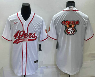 Men's San Francisco 49ers White Team Big Logo With Patch Cool Base Stitched Baseball Jersey