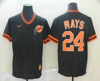 Men's San Francisco Giants #24 Willie Mays Black Cooperstown Collection Legend V-Neck Nike MLB Jersey