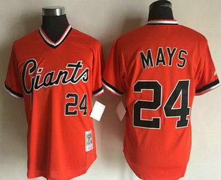 Men's San Francisco Giants #24 Willie Mays Orange Pullover Throwback Stitched MLB Jersey By Mitchell & Ness