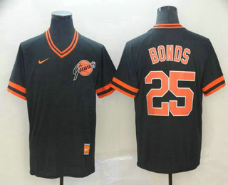 Men's San Francisco Giants #25 Barry Bonds Black Nike Cooperstown Collection Legend V Neck Jersey