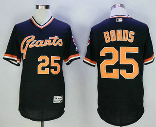 Men's San Francisco Giants #25 Barry Bonds Retired Black Pullover 2016 Flexbase Majestic Baseball Jersey