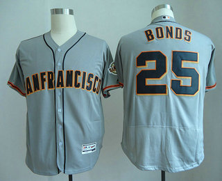 Men's San Francisco Giants #25 Barry Bonds Retired Gray Road Stitched MLB Majestic Flex Base Jersey