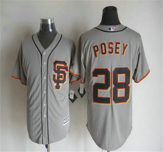 Men's San Francisco Giants #28 Buster Posey Alternate Gray SF 2015 MLB Cool Base Jersey