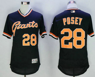 Men's San Francisco Giants #28 Buster Posey Black Pullover 2016 Flexbase Majestic Baseball Jersey