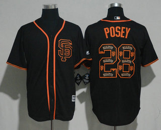 Men's San Francisco Giants #28 Buster Posey Black Team Logo Ornamented Stitched MLB Majestic Cool Base Jersey