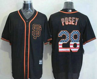 Men's San Francisco Giants #28 Buster Posey Black USA Flag Fashion MLB Baseball Jersey