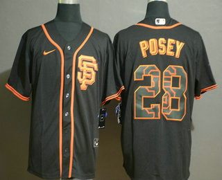 Men's San Francisco Giants #28 Buster Posey Black Team Logo Stitched MLB Cool Base Nike Jersey