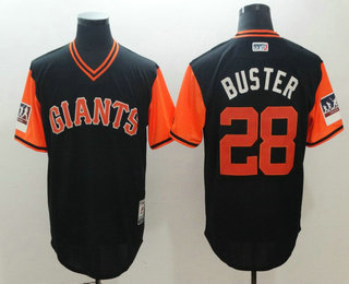 Men's San Francisco Giants #28 Buster Posey Buster Majestic Black-Orange 2018 Players' Weekend Authentic Jersey