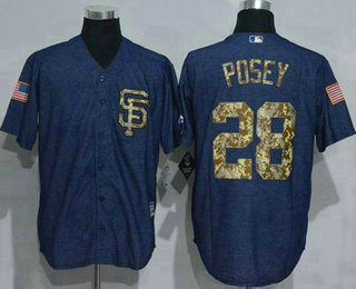 Men's San Francisco Giants #28 Buster Posey Denim Blue Salute to Service Stitched MLB jerseys