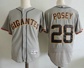 Men's San Francisco Giants #28 Buster Posey Gray Road Stitched MLB 2017 Majestic Flex Base Jersey