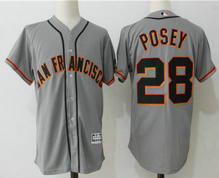 Men's San Francisco Giants #28 Buster Posey Gray Road Stitched MLB Majestic Cool Base Jersey