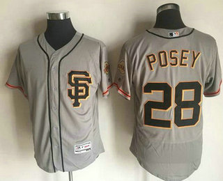 Men's San Francisco Giants #28 Buster Posey Gray SF 2016 Flexbase Majestic Baseball Jersey