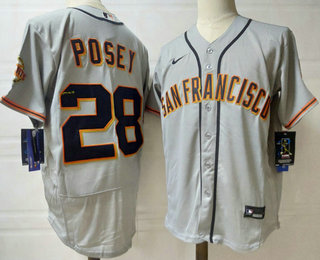 Men's San Francisco Giants #28 Buster Posey Grey Stitched MLB Flex Base Nike Jersey