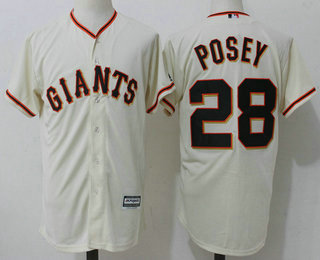 Men's San Francisco Giants #28 Buster Posey Name Cream Stitched MLB Majestic Cool Base Jersey