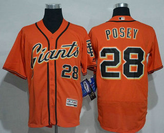 Men's San Francisco Giants #28 Buster Posey Name Orange 2016 Flexbase Majestic Baseball Jersey