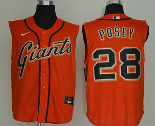 Men's San Francisco Giants #28 Buster Posey Orange 2020 Cool and Refreshing Sleeveless Fan Stitched MLB Nike Jersey