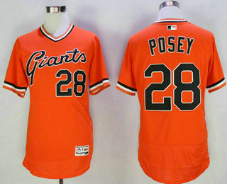 Men's San Francisco Giants #28 Buster Posey Orange Pullover 2016 Flexbase Majestic Baseball Jersey