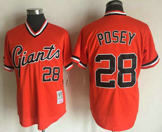 Men's San Francisco Giants #28 Buster Posey Orange Pullover Throwback Cooperstown Collection Stitched MLB Mitchell & Ness Jersey