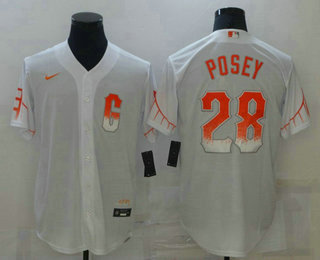 Men's San Francisco Giants #28 Buster Posey White 2021 City Connect Stitched MLB Cool Base Nike Jersey