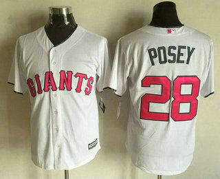 Men's San Francisco Giants #28 Buster Posey White With Pink 2016 Mother's Day Baseball Cool Base Jersey