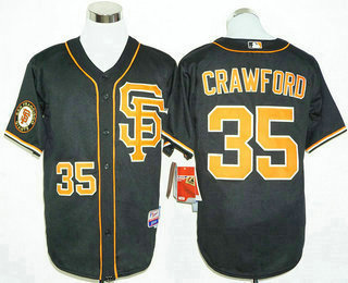 Men's San Francisco Giants #35 Brandon Crawford Black SF 2016 Cool Base Jersey