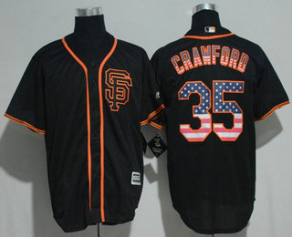 Men's San Francisco Giants #35 Brandon Crawford Black SF USA Flag Fashion MLB Baseball Jersey