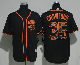 Men's San Francisco Giants #35 Brandon Crawford Black Team Logo Ornamented Stitched MLB Majestic Cool Base Jersey