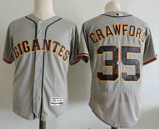 Men's San Francisco Giants #35 Brandon Crawford Gray Road Stitched MLB 2017 Majestic Flex Base Jersey