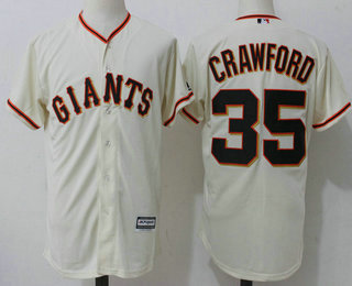 Men's San Francisco Giants #35 Brandon Crawford Name Cream Stitched MLB Majestic Cool Base Jersey