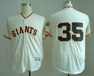 Men's San Francisco Giants #35 Brandon Crawford No Name Cream Home Stitched MLB Majestic Flex Base Jersey