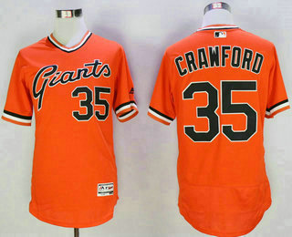 Men's San Francisco Giants #35 Brandon Crawford Orange Pullover Stitched MLB Majestic Flex Base Jersey