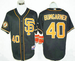 Men's San Francisco Giants #40 Madison Bumgarner Black SF 2016 Cool Base Jersey