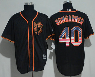 Men's San Francisco Giants #40 Madison Bumgarner Black SF USA Flag Fashion MLB Baseball Jersey