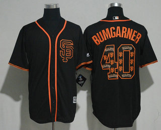 Men's San Francisco Giants #40 Madison Bumgarner Black Team Logo Ornamented Stitched MLB Majestic Cool Base Jersey