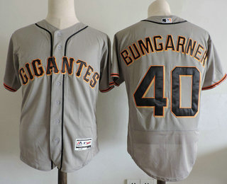 Men's San Francisco Giants #40 Madison Bumgarner Gray Road Stitched MLB 2017 Majestic Flex Base Jersey