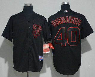 Men's San Francisco Giants #40 Madison Bumgarner Lights Out Black Pinstripe Stitched MLB Majestic Cool Base Jersey