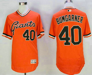 Men's San Francisco Giants #40 Madison Bumgarner Orange Pullover Stitched MLB 2016 Majestic Flex Base Jersey