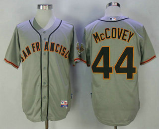 Men's San Francisco Giants #44 Willie McCovey Retired Gray Road Stitched MLB Majestic Cool Base Jersey