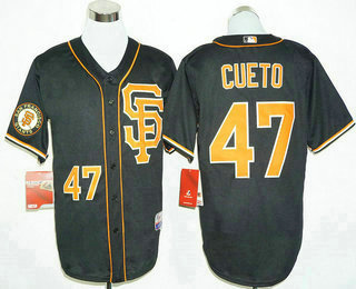 Men's San Francisco Giants #47 Johnny Cueto Black SF 2016 Cool Base Jersey