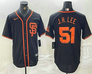 Men's San Francisco Giants #51 Jung Hoo Lee Black With SF Stitched Cool Base Nike Jersey