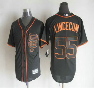 Men's San Francisco Giants #55 Tim Lincecum Alternate Black SF 2015 MLB Cool Base Jersey