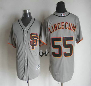 Men's San Francisco Giants #55 Tim Lincecum Alternate Gray SF 2015 MLB Cool Base Jersey