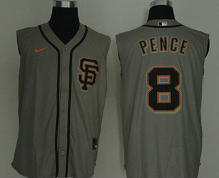 Men's San Francisco Giants #8 Hunter Pence Gray 2020 Cool and Refreshing Sleeveless Fan Stitched MLB Nike Jersey