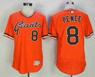 Men's San Francisco Giants #8 Hunter Pence Orange Pullover 2016 Flexbase Majestic Baseball Jersey