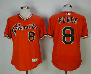 Men's San Francisco Giants #8 Hunter Pence Orange Pullover Stitched MLB Majestic Flex Base Jersey