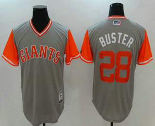 Men's San Francisco Giants Buster Posey #28 Buster Majestic Gray 2017 Little League World Series Players Weekend Stitched Nickname Jersey