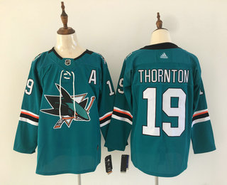 Men's San Jose Sharks #19 Joe Thornton Teal Green With A Patch 2017-2018 Hockey Stitched NHL Jersey