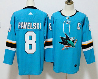 Men's San Jose Sharks #8 Joe Pavelski Teal Blue 2017-2018 Hockey Adidas Stitched NHL Jersey