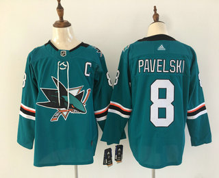 Men's San Jose Sharks #8 Joe Pavelski Teal Green With C Patch 2017-2018 Hockey Stitched NHL Jersey