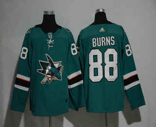 Men's San Jose Sharks #88 Brent Burns Teal Green With Handwork Sequin Fashion Team Logo Home 2017-2018 Hockey Adidas Stitched NHL Jersey